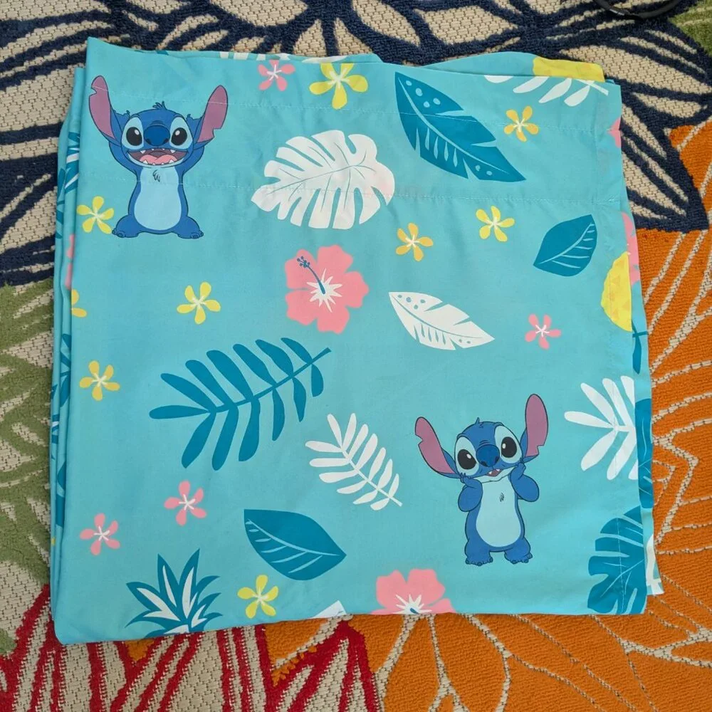 Disney Stitch Teal Twin Size Top Sheet Tropical Leaves Lilo and Stitch